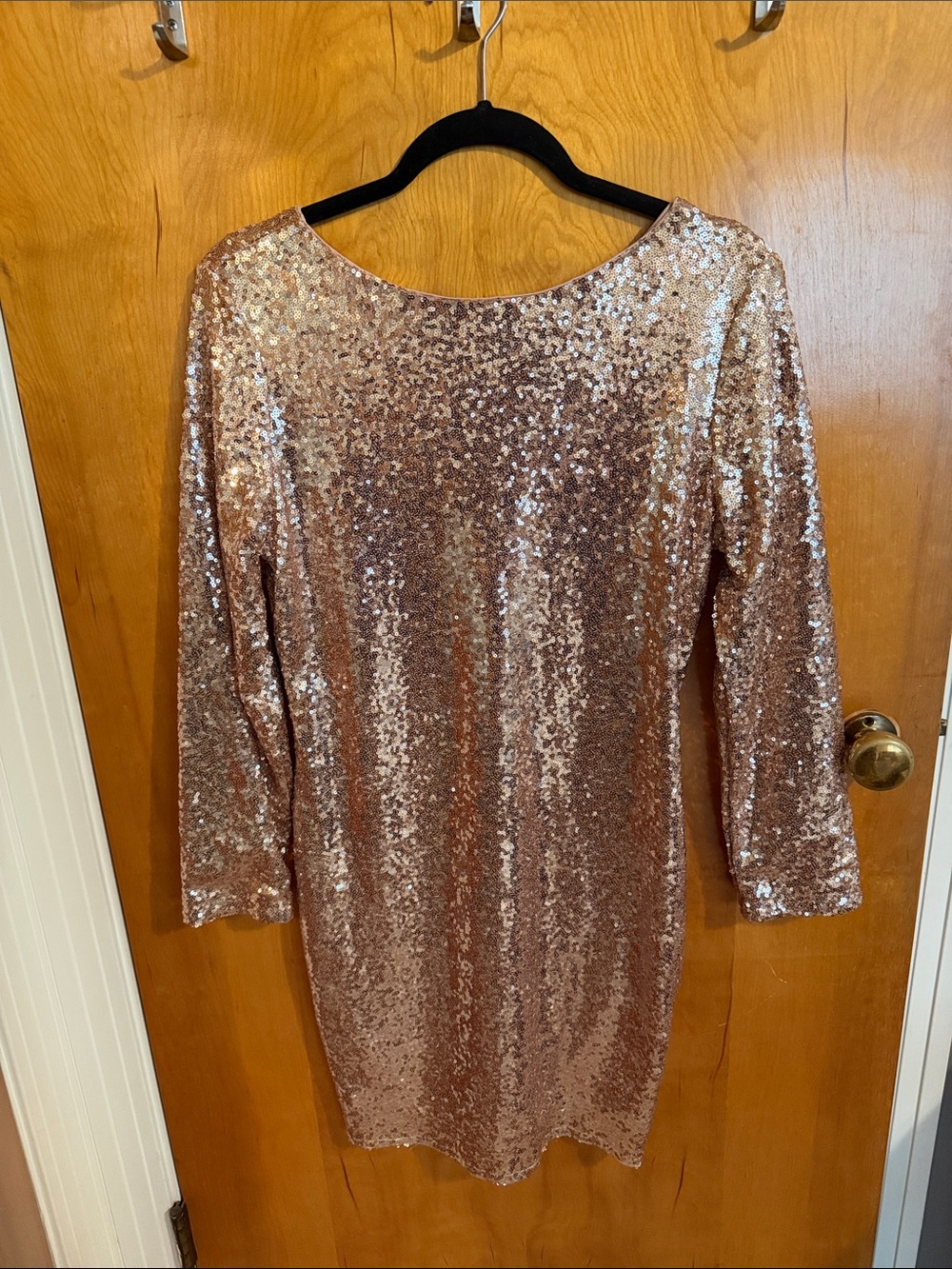 ASOS Long Sleeve Sequin Shift Dress in Rose Gold